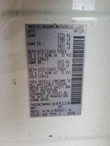 Photo 14 from auction – 2019 NISSAN PATHFINDER with VIN 5N1DR2MM9KC649129