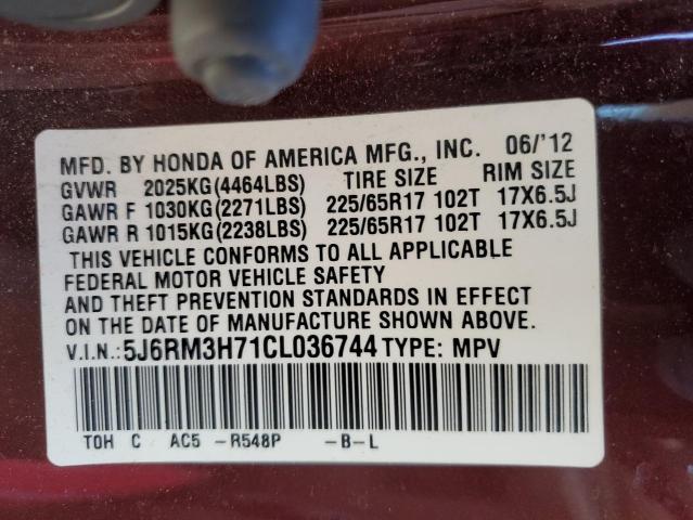 Photo 14 from auction – 2012 HONDA CR-V EXL with VIN 5J6RM3H71CL036744