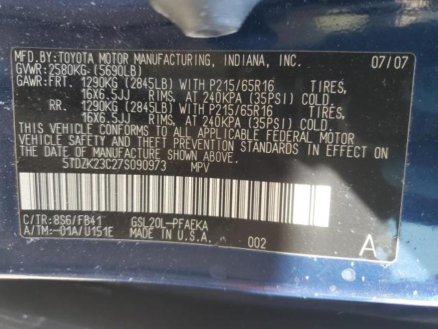 Photo 14 from auction – 2007 TOYOTA SIENNA CE with VIN 5TDZK23C27S090973