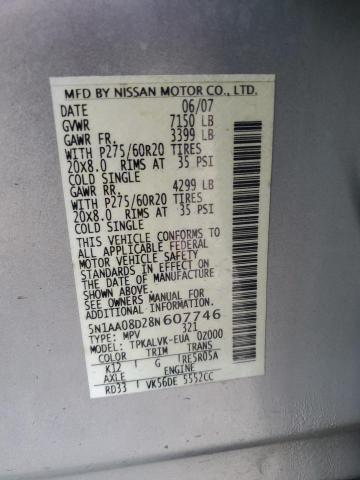 Photo 14 from auction – 2008 NISSAN ARMADA SE with VIN 5N1AA08D28N607746