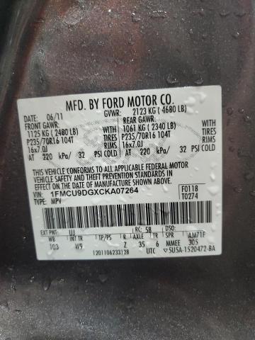 Photo 14 from auction – 2012 FORD ESCAPE XLT with VIN 1FMCU9DGXCKA07264