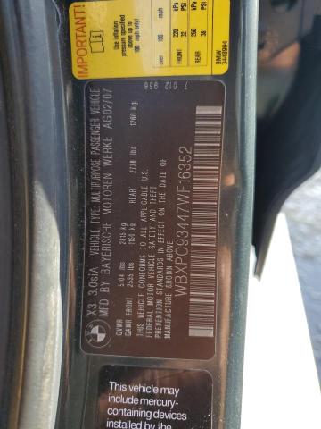 Photo 14 from auction – 2007 BMW X3 3.0SI with VIN WBXPC93447WF16352