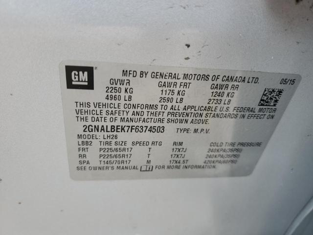 Photo 14 from auction – 2015 CHEVROLET EQUINOX LT with VIN 2GNALBEK7F6374503