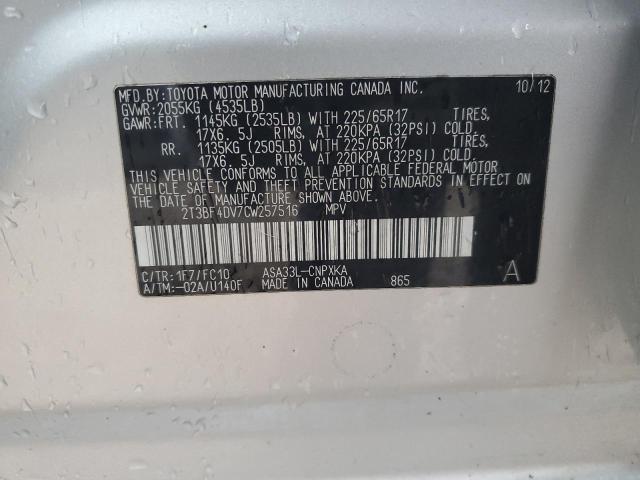 Photo 14 from auction – 2012 TOYOTA RAV4 with VIN 2T3BF4DV7CW257516