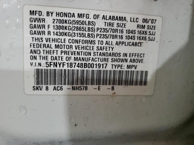 Photo 14 from auction – 2008 HONDA PILOT EXL with VIN 5FNYF18748B001917