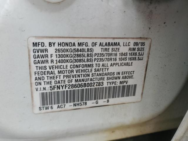 Фото 14 с аукциона – 2006 HONDA PILOT EX с VIN 5FNYF28606B002783