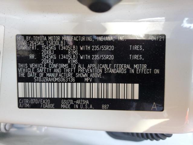 Photo 14 from auction – 2021 TOYOTA HIGHLANDER with VIN 5TDJZRAH0MS063136