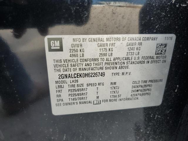 Photo 14 from auction – 2017 CHEVROLET EQUINOX LT with VIN 2GNALCEK0H6226749