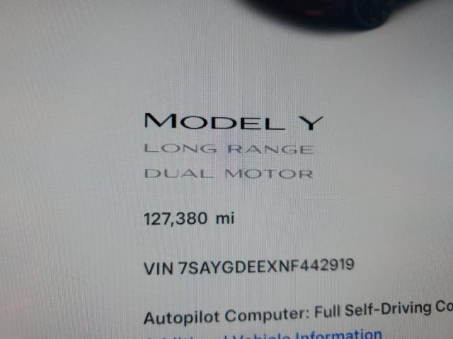 Photo 9 from auction – 2022 TESLA MODEL Y with VIN 7SAYGDEEXNF442919