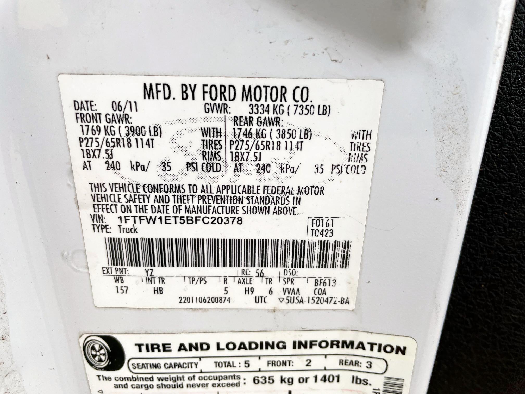 Photo 10 from auction – 2011 FORD F150 SUPER with VIN 1FTFW1ET5BFC20378