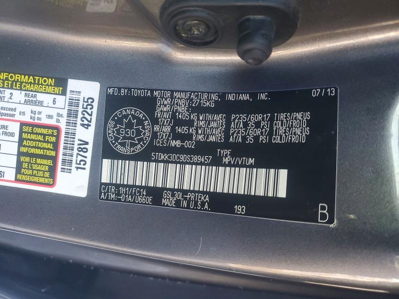 Photo 14 from auction – 2013 TOYOTA SIENNA with VIN 5TDKK3DC9DS389457