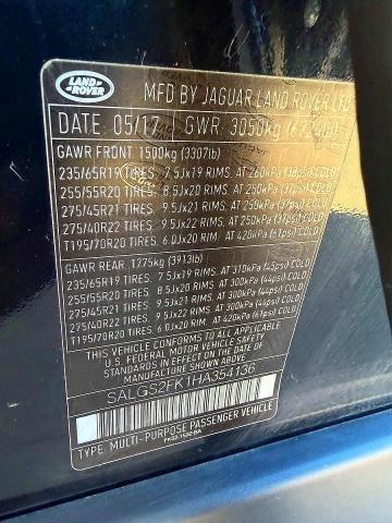 Photo 10 from auction – 2017 LAND ROVER RANGE ROVE with VIN SALGS2FK1HA354136