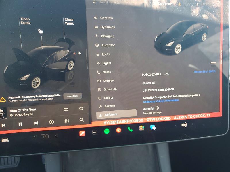 Photo 9 from auction – 2022 TESLA MODEL 3 with VIN 5YJ3E1EA6NF303900