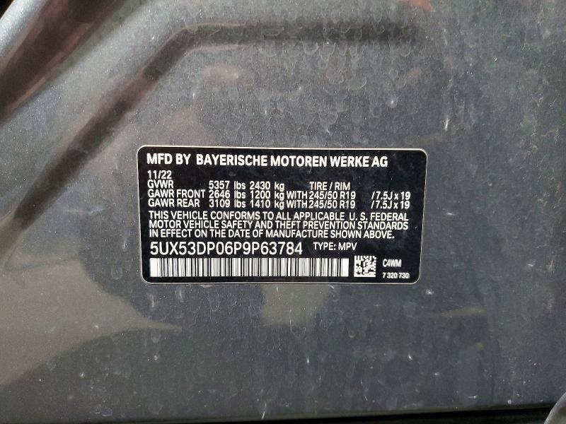 Photo 14 from auction – 2023 BMW X3 with VIN 5UX53DP06P9P63784