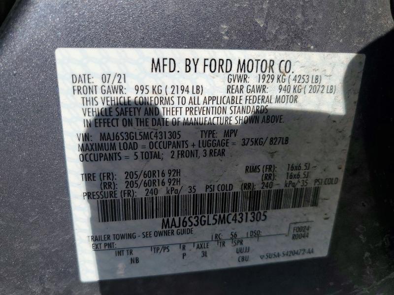 Photo 14 from auction – 2021 FORD ECOSPORT with VIN MAJ6S3GL5MC431305