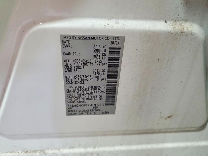 Photo 14 from auction – 2015 NISSAN PATHFINDER with VIN 5N1AR2MMXFC608551