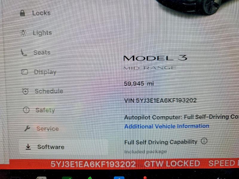 Photo 9 from auction – 2019 TESLA MODEL 3 with VIN 5YJ3E1EA6KF193202