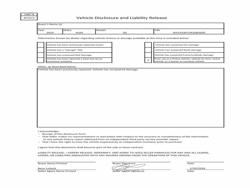 Photo 10 from auction – 2024 AUDI Q5 with VIN WA1EAAFY2R2083609