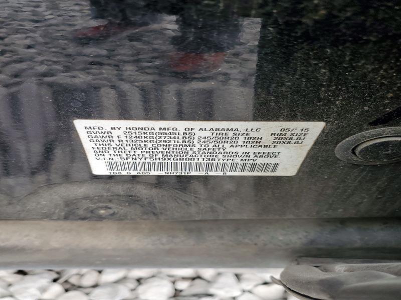 Photo 14 from auction – 2016 HONDA PILOT with VIN 5FNYF5H9XGB001136