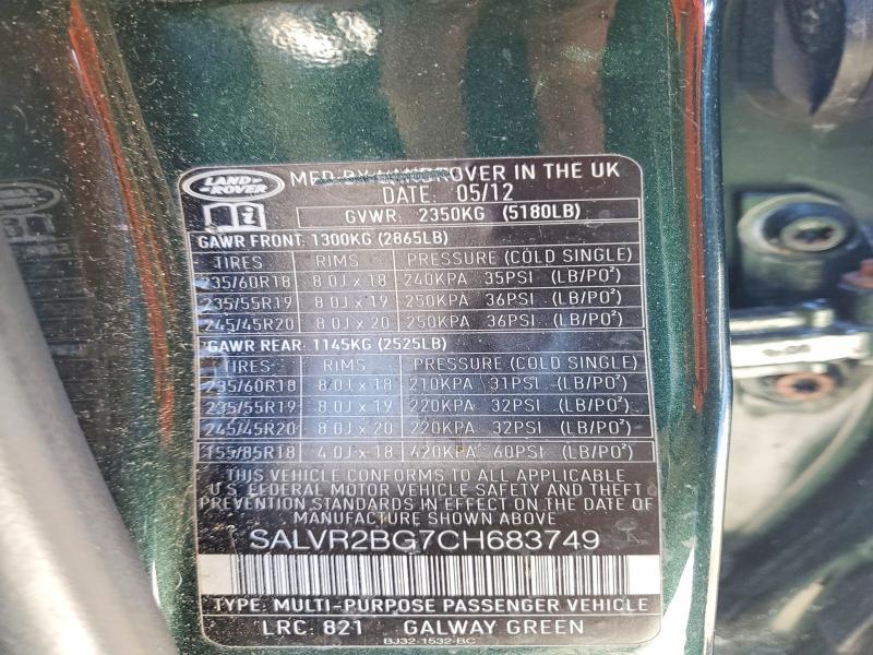 Photo 14 from auction – 2012 LAND ROVER RANGE ROVE with VIN SALVR2BG7CH683749