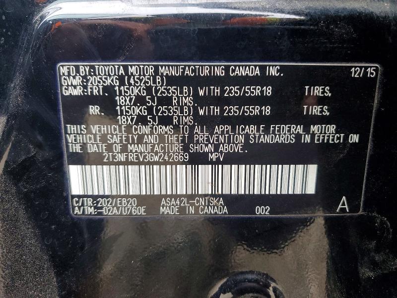 Photo 14 from auction – 2016 TOYOTA RAV4 SE with VIN 2T3NFREV3GW242669