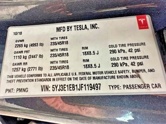 Photo 10 from auction – 2018 TESLA MODEL 3 with VIN 5YJ3E1EB1JF119497