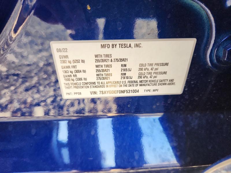 Photo 14 from auction – 2022 TESLA MODEL Y with VIN 7SAYGDEF0NF531004