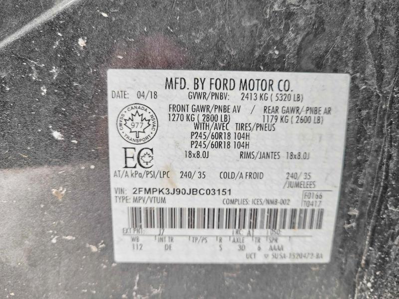 Photo 10 from auction – 2018 FORD EDGE with VIN 2FMPK3J90JBC03151