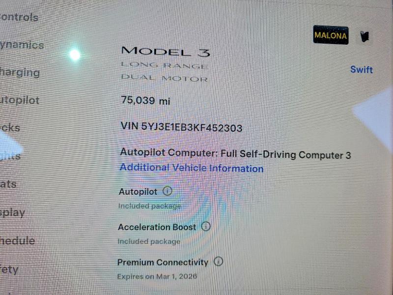Photo 9 from auction – 2019 TESLA MODEL 3 with VIN 5YJ3E1EB3KF452303