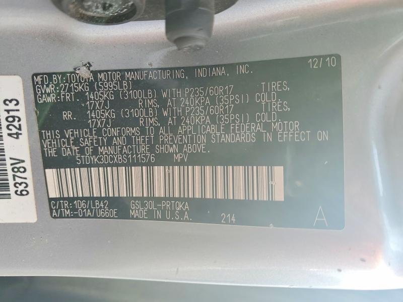Photo 14 from auction – 2011 TOYOTA SIENNA with VIN 5TDYK3DCXBS111576