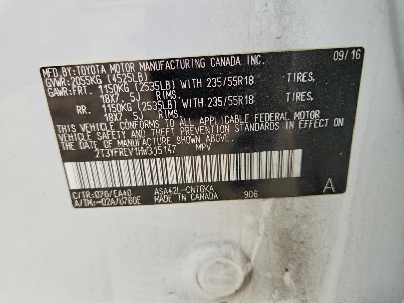 Photo 14 from auction – 2017 TOYOTA RAV4 LIMIT with VIN 2T3YFREV1HW315147