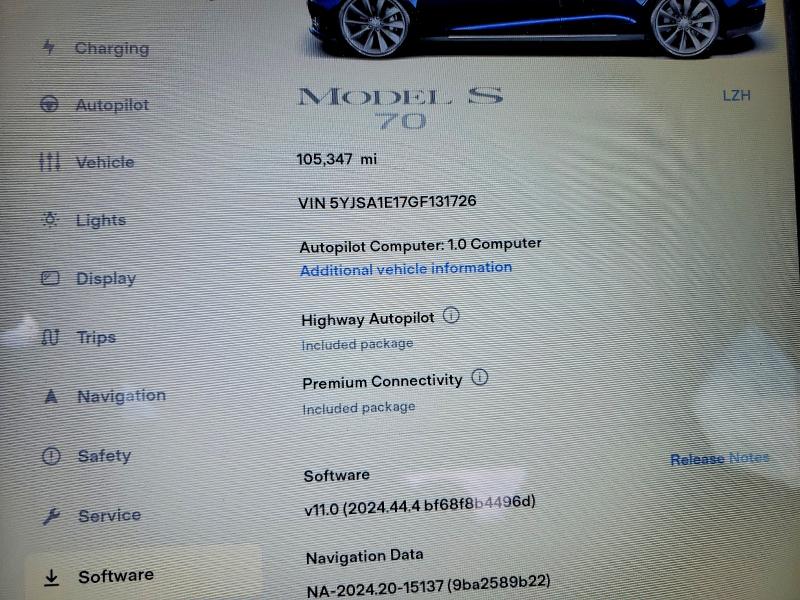 Photo 9 from auction – 2016 TESLA MODEL S with VIN 5YJSA1E17GF131726