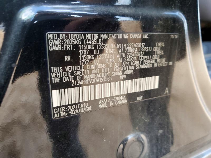 Photo 14 from auction – 2015 TOYOTA RAV4 with VIN 2T3WFREV3FW151565