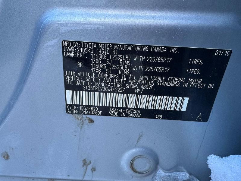 Photo 10 from auction – 2016 TOYOTA RAV4 LE with VIN 2T3BFREV3GW442227