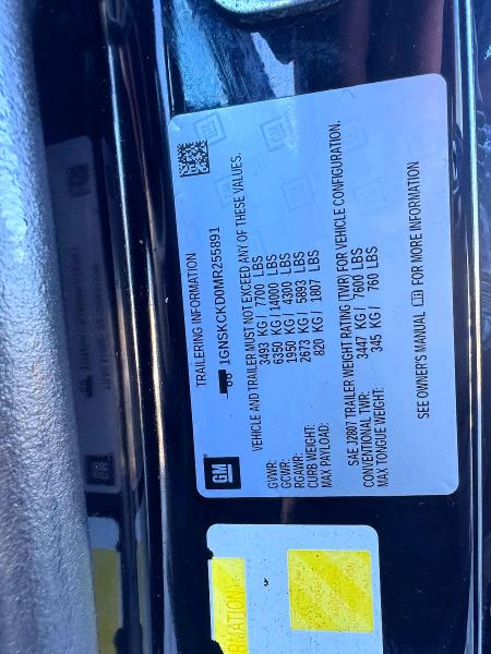 Photo 10 from auction – 2021 CHEVROLET SUBURBAN K with VIN 1GNSKCKD0MR255891