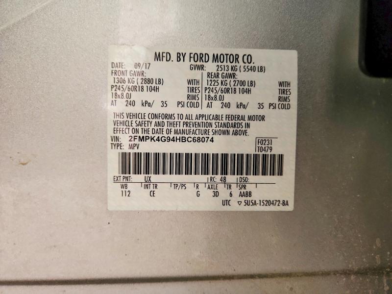 Photo 14 from auction – 2017 FORD EDGE SE with VIN 2FMPK4G94HBC68074