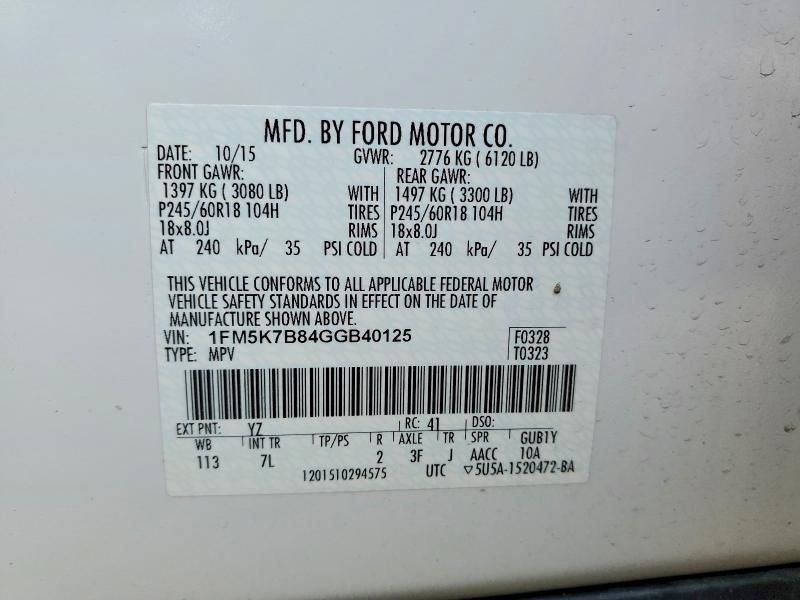Photo 14 from auction – 2016 FORD EXPLORER with VIN 1FM5K7B84GGB40125