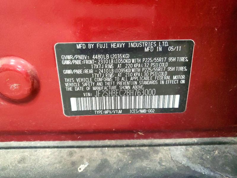 Photo 14 from auction – 2011 SUBARU FORESTER L with VIN JF2SHBEC2BH763000