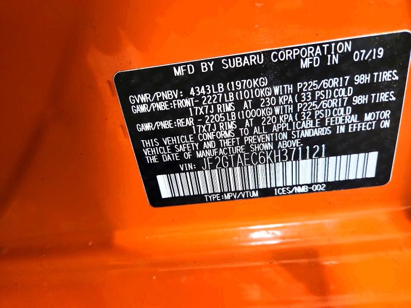 Photo 14 from auction – 2019 SUBARU CROSSTREK with VIN JF2GTAEC6KH371121