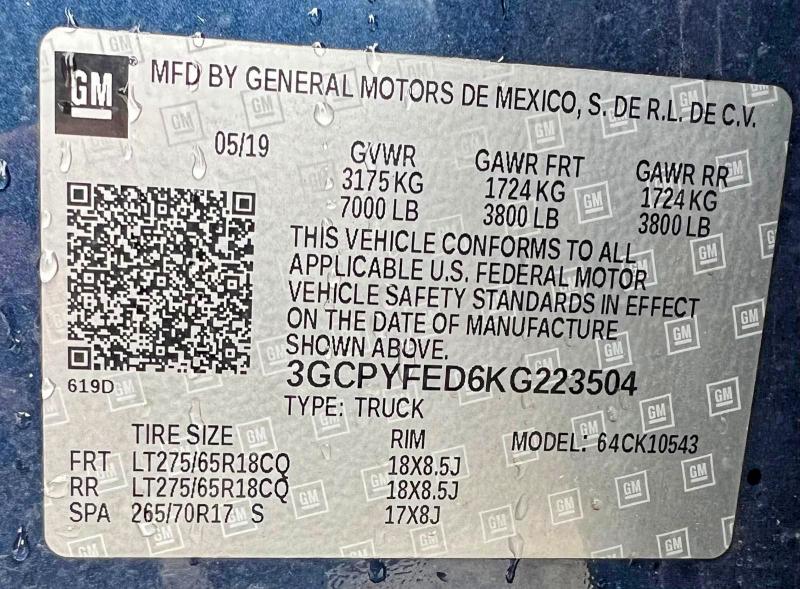 Photo 10 from auction – 2019 CHEVROLET SILVERADO with VIN 3GCPYFED6KG223504