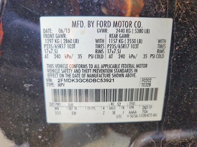 Photo 14 from auction – 2013 FORD EDGE with VIN 2FMDK3GC6DBC53921