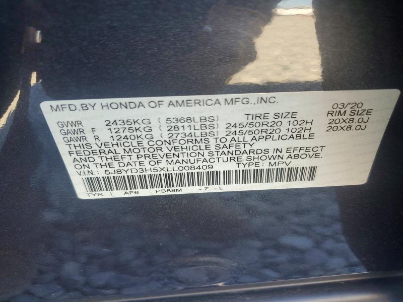 Photo 14 from auction – 2020 ACURA MDX TECHNO with VIN 5J8YD3H5XLL008409