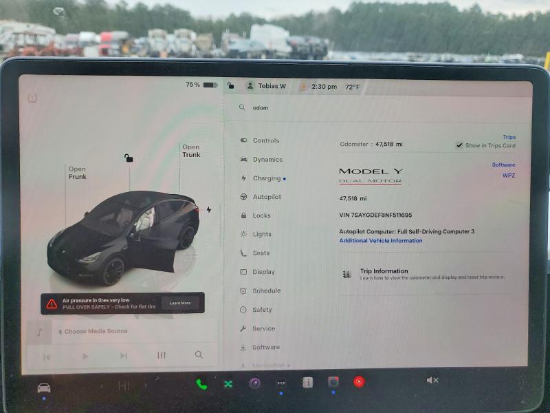 Photo 9 from auction – 2022 TESLA MODEL Y with VIN 7SAYGDEF8NF511695