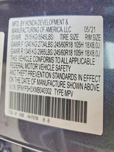 Photo 14 from auction – 2021 HONDA PILOT with VIN 5FNYF5H3XMB040302