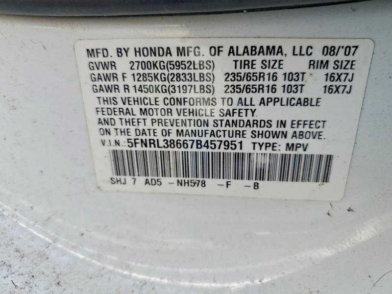 Photo 14 from auction – 2007 HONDA ODYSSEY EX with VIN 5FNRL38667B457951
