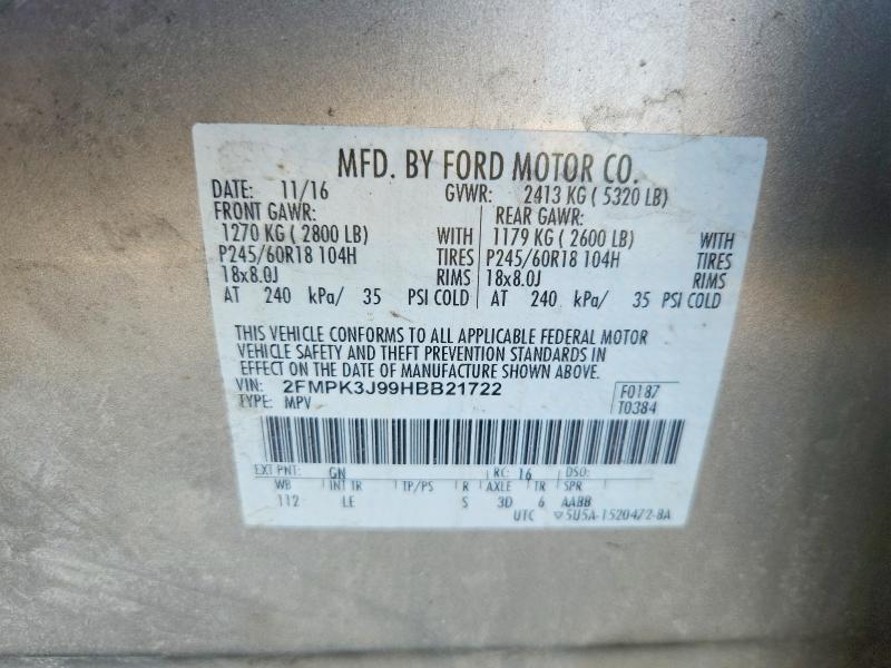 Photo 14 from auction – 2017 FORD EDGE SEL with VIN 2FMPK3J99HBB21722