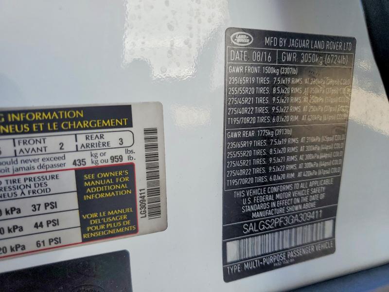 Photo 14 from auction – 2016 LAND ROVER RANGE ROVER with VIN SALGS2PF3GA309411