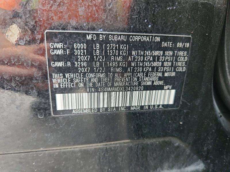 Photo 14 from auction – 2020 SUBARU ASCENT LIM with VIN 4S4WMAMDXL3420820