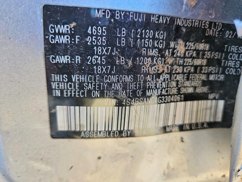 Photo 14 from auction – 2016 SUBARU OUTBACK 2. with VIN 4S4BSANC4G3304061