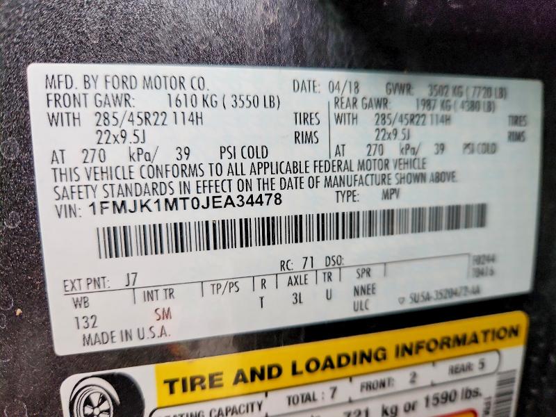 Photo 14 from auction – 2018 FORD EXPEDITION with VIN 1FMJK1MT0JEA34478